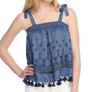 Crown & Ivy embroidered tie tank top sleeveless